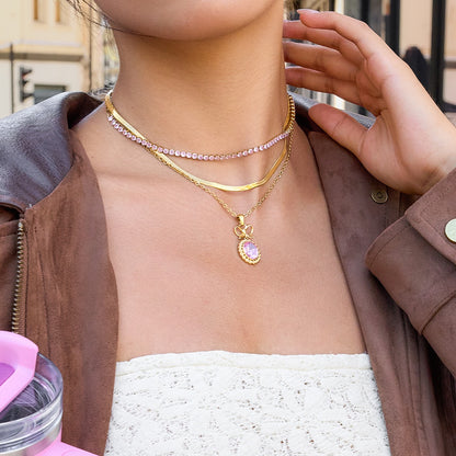 18K Gold Pink Majesty Bow Pendant Necklace