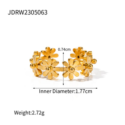 18K Gold Daisy Blossom Flower Band Ring