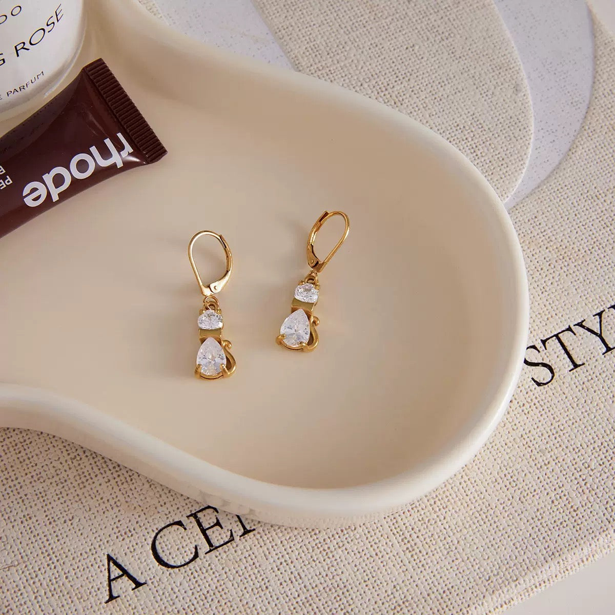 18K Gold Gala Sparkle Drop Dangle Earrings Ear Cuff Stack