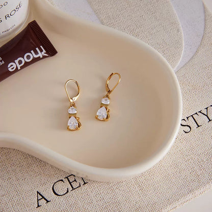 18K Gold Gala Sparkle Drop Dangle Earrings Ear Cuff Stack