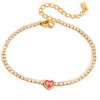 18K Gold Modern Fairytale Heart Bow Moon Clover Tennis Bracelet