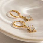 18K Gold Northern Star Opal Small Hoop Dangle Huggie Earrings