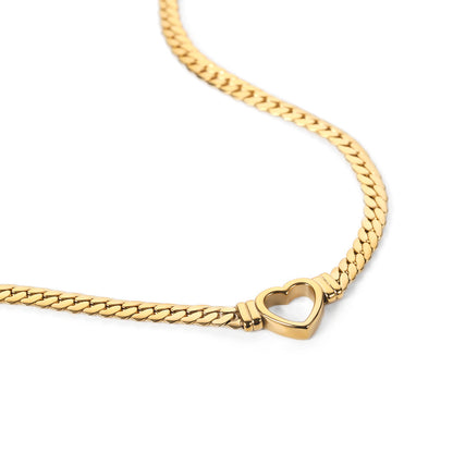 14K Gold Cuban Link Heart Necklace