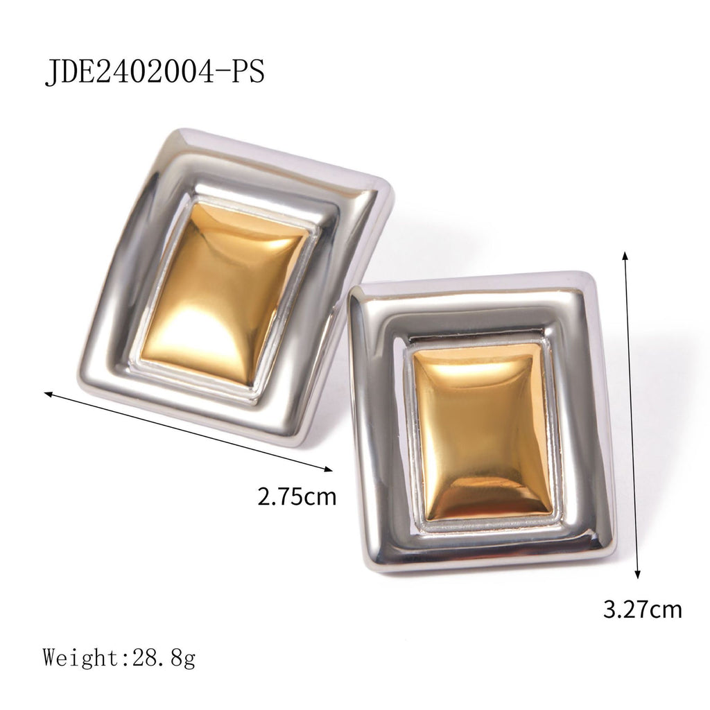 18K Gold Two Tone Plate Statement Stud Earrings