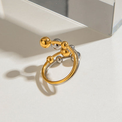 18K Gold and Silver Two Tone Orbit Beads Cuff Ring