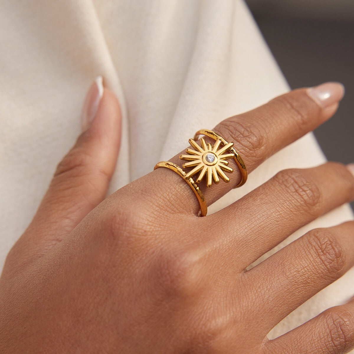 18K Gold Sunbeam Chunky Statement Sun Ring