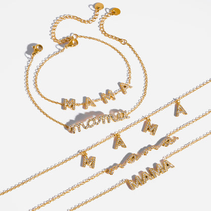 18K Gold MAMA Minimalist Glam Dainty Charm Necklace