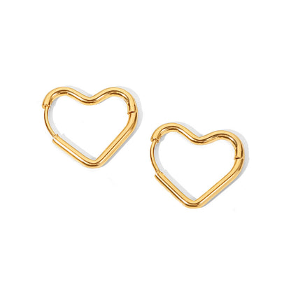 18K Gold Heart Small Hoop Huggie Earrings