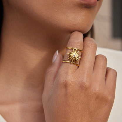 18K Gold Sunbeam Chunky Statement Sun Ring