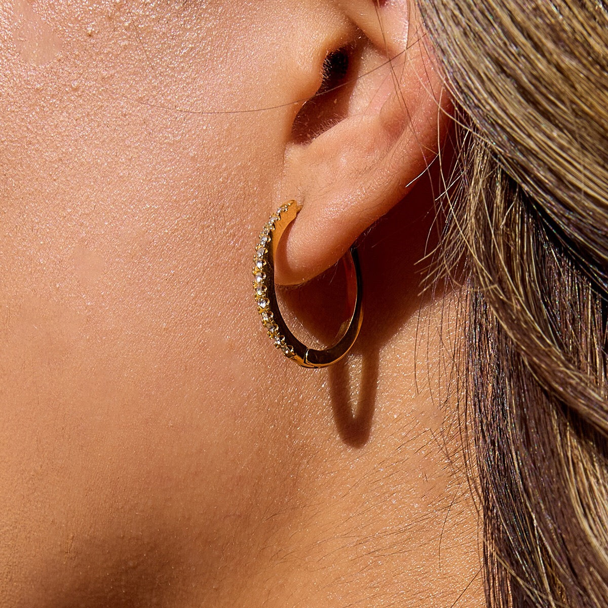 18K Gold Minimalist Bling Huggie Earrings Ear Cuffs Set