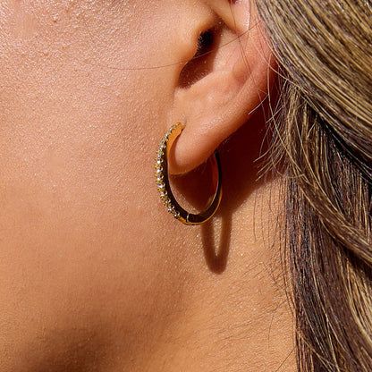 18K Gold Minimalist Bling Huggie Earrings Ear Cuffs Set