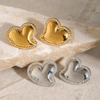 18K Gold Heart Flipped CZ Stud Earrings