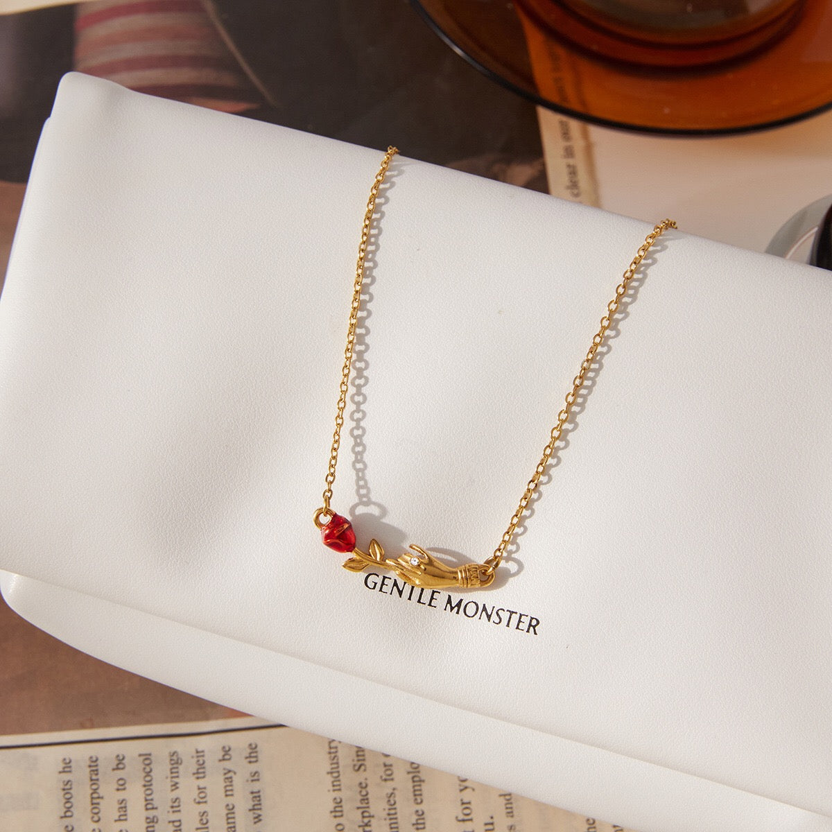 18K Gold Confession Red Rose Pendant Necklace