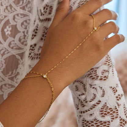 18K Gold Simple Bling Dainty Hand Chain Bracelet