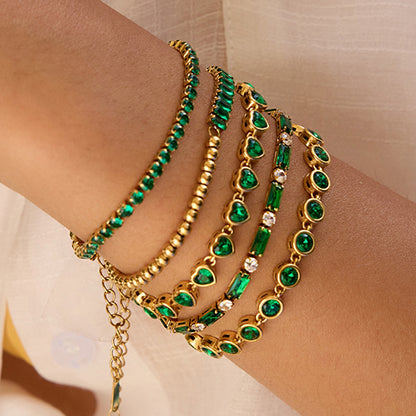 18K Gold Green Royale Emerald Tennis Chain Bracelet Stack