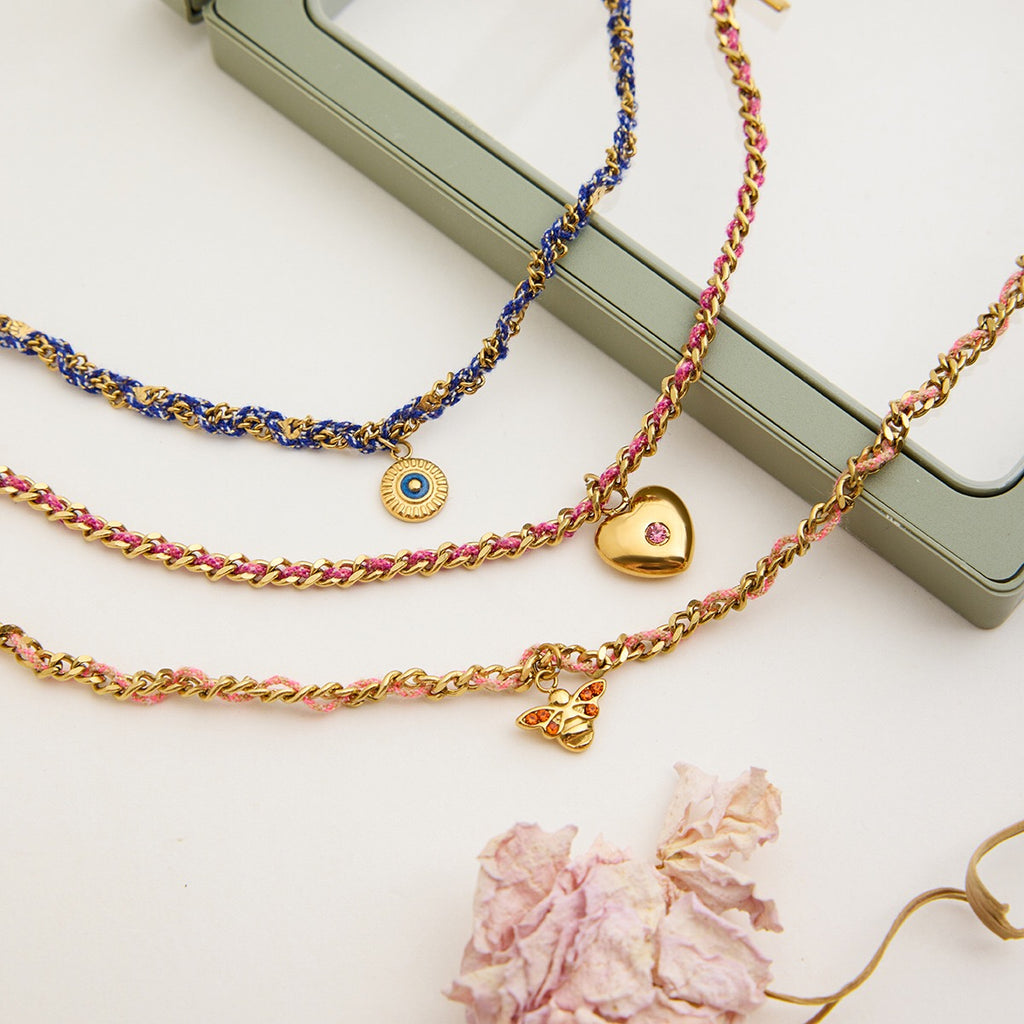 18K Gold Cozy String Chain Dainty Charm Bracelet