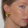 18K Gold Love Hard Heart Statement Stud Earrings