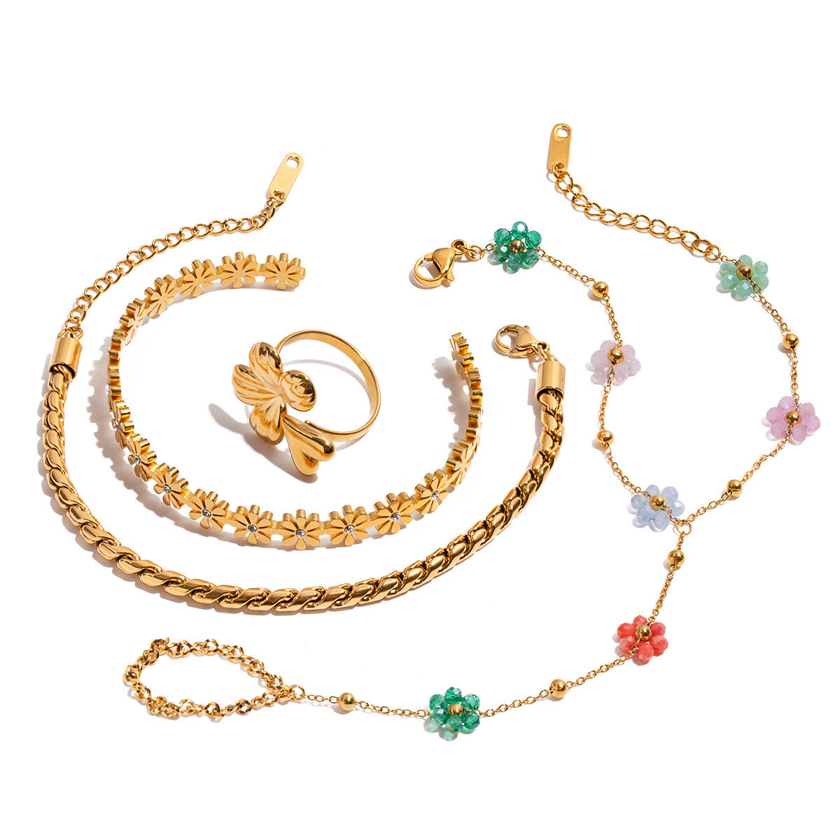 18K Gold Waterproof Color Beaded Flower Hand Chain Bracelet