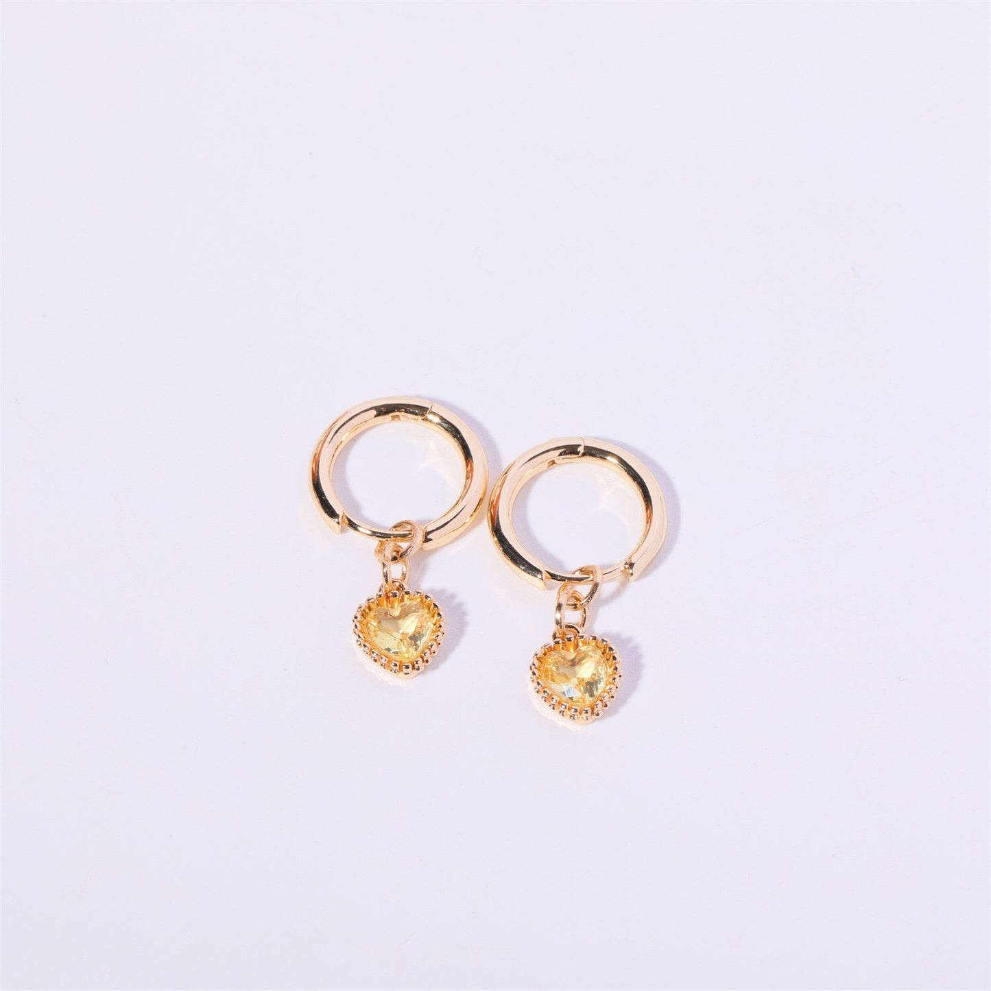 14K Gold Heart Birthstone Huggie Earrings