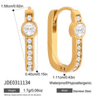 18K Gold Iced Frame Heart Small Rectangle Hoop Huggie Earrings