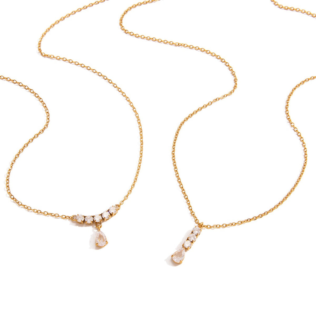 18K Gold High-wattage sparkle Pedant Y Shape Layered Necklace Set