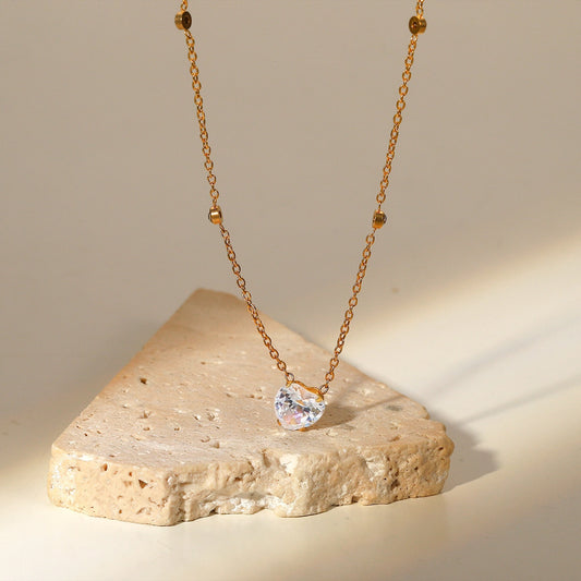 18K Gold Dainty Starry Heart CZ Pendant Necklace