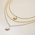 18K Gold Celestial Dream Star Pendant Pearl Moon Herringbone Chain Layered Necklace Set