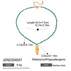 18K Gold Fresh Breeze Green Beaded Pendant Charm Layered Necklace Set