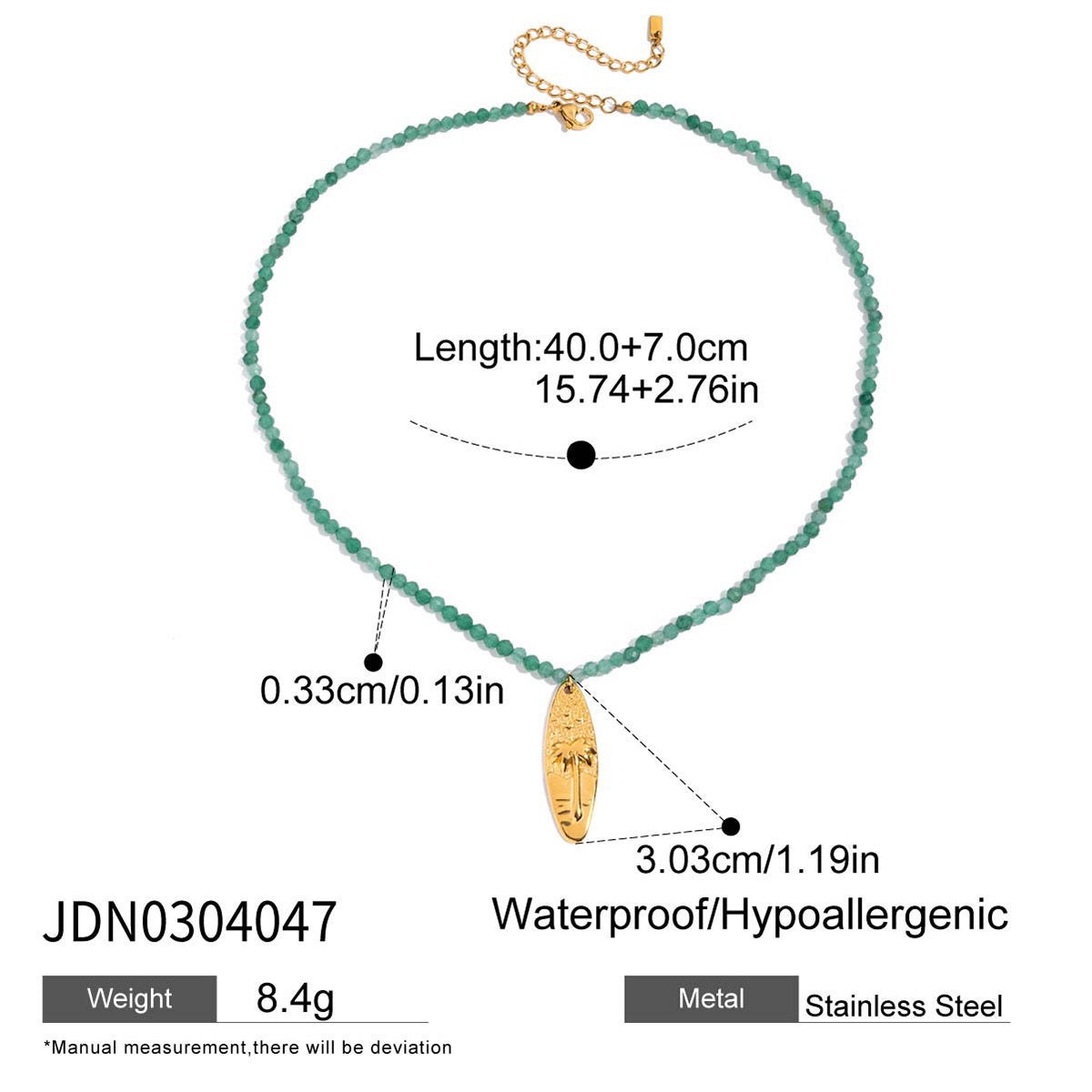 18K Gold Fresh Breeze Green Beaded Pendant Charm Layered Necklace Set