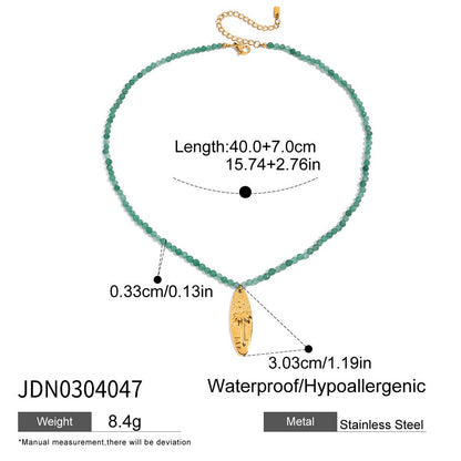 18K Gold Fresh Breeze Green Beaded Pendant Charm Layered Necklace Set