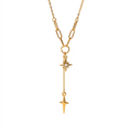 18K Gold Guiding Star Y Shape Heart Tennis Paperclip Chain Layered Necklace Set