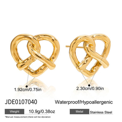 18K Gold Heart Pretzel Cute Stud Earrings
