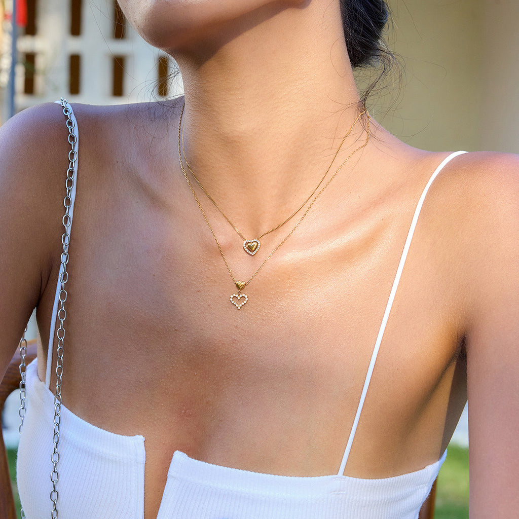 18K Gold Dainty Bling Heart Pendant Necklace