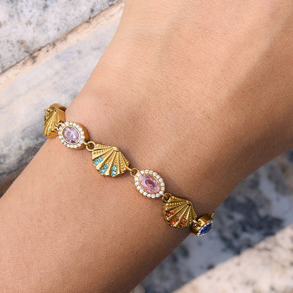 18K Gold Marina Royale Sea Shell Color Gems Bracelet