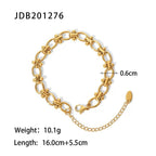 18K Gold and Silver Two Tone Safety Pin Dainty Chain Bracelet Stack