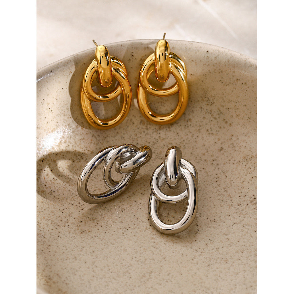 18K Gold Interlocked Statement Hoop Stud Earrings