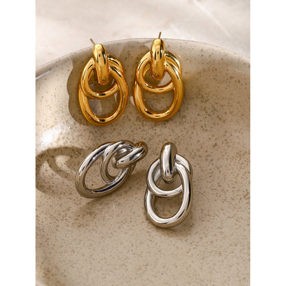 18K Gold Interlocked Statement Hoop Stud Earrings