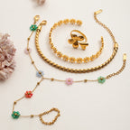 18K Gold Waterproof Color Beaded Flower Hand Chain Bracelet