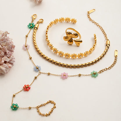 18K Gold Waterproof Color Beaded Flower Hand Chain Bracelet
