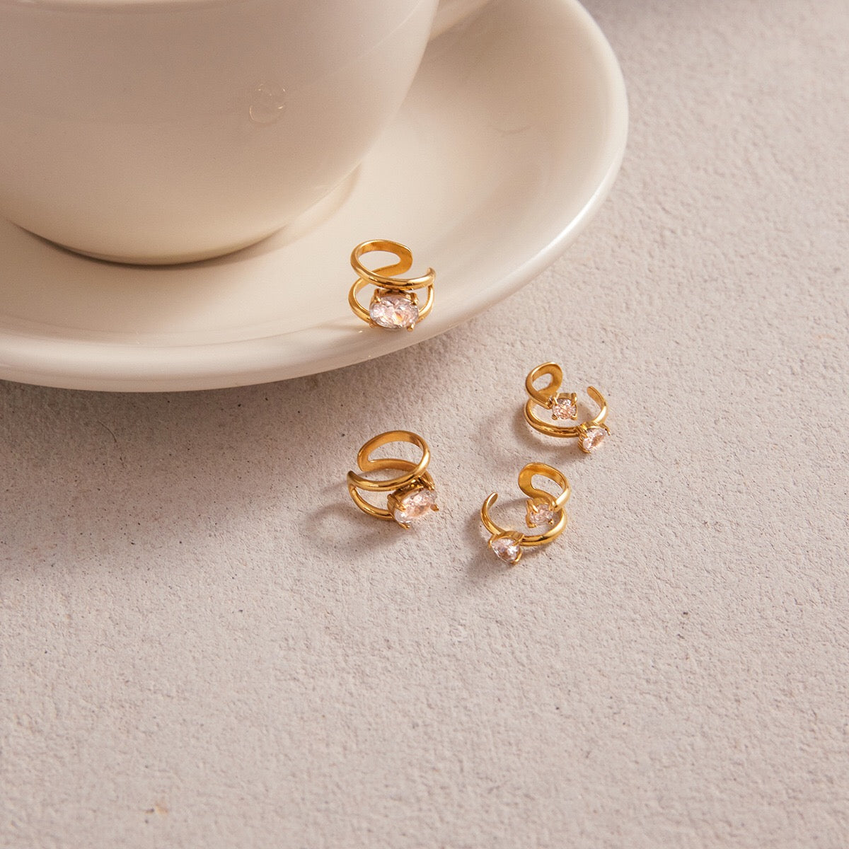 18K Gold Dazzle Huggie Dangle Earrings CZ Ear Cuffs Stack