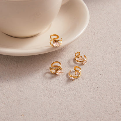 18K Gold Dazzle Huggie Dangle Earrings CZ Ear Cuffs Stack