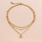 18K Gold Northern Star Pendant Chain Layered Necklace Set