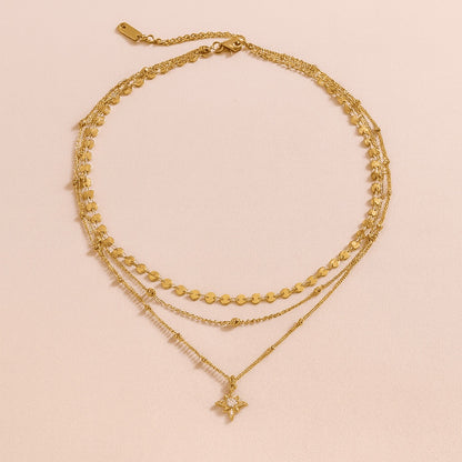 18K Gold Northern Star Pendant Chain Layered Necklace Set