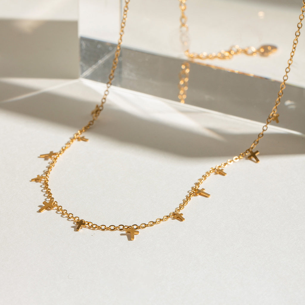 18K Gold Cross Dainty Chain Necklace