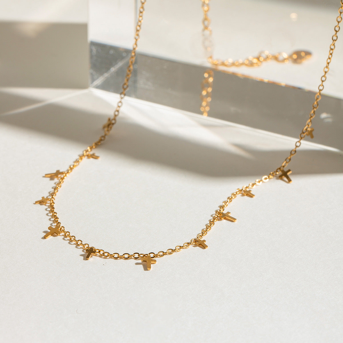 18K Gold Cross Dainty Chain Necklace