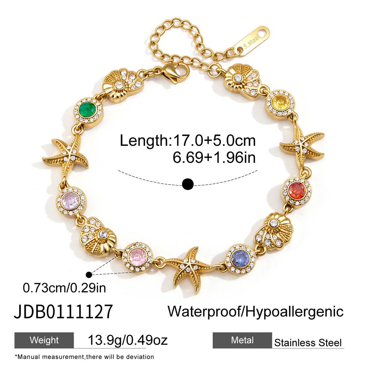 18K Gold Marina Royale Sea Shell Color Gems Bracelet