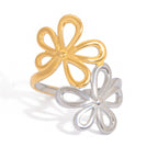 18K Gold and Silver Two Tone Floral Kiss Flower Wrap Around Ring