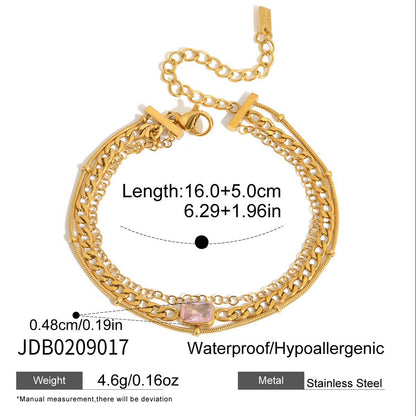 18K Gold Petite Joys Moon and Star Pink Jewel Dainty Three Chain Bracelet