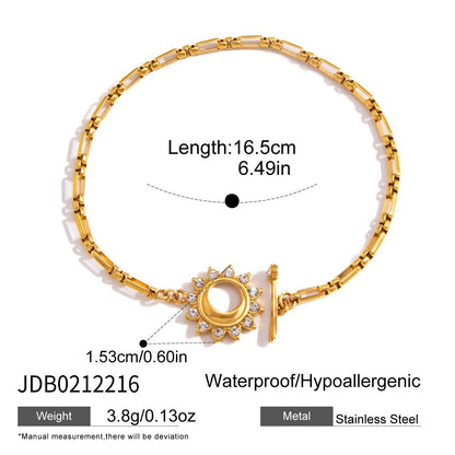 18K Gold Solstice Glow Sun Paperclip Chain Toggle Bracelet Jewelry Set