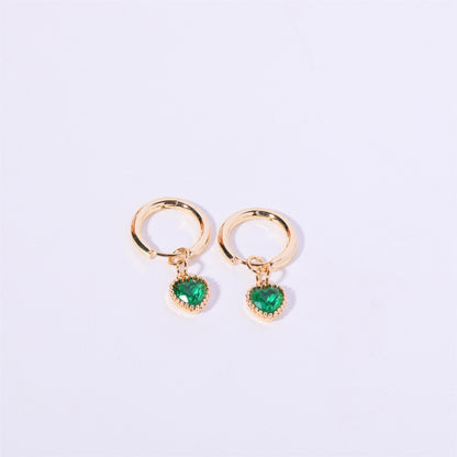 14K Gold Heart Birthstone Huggie Earrings